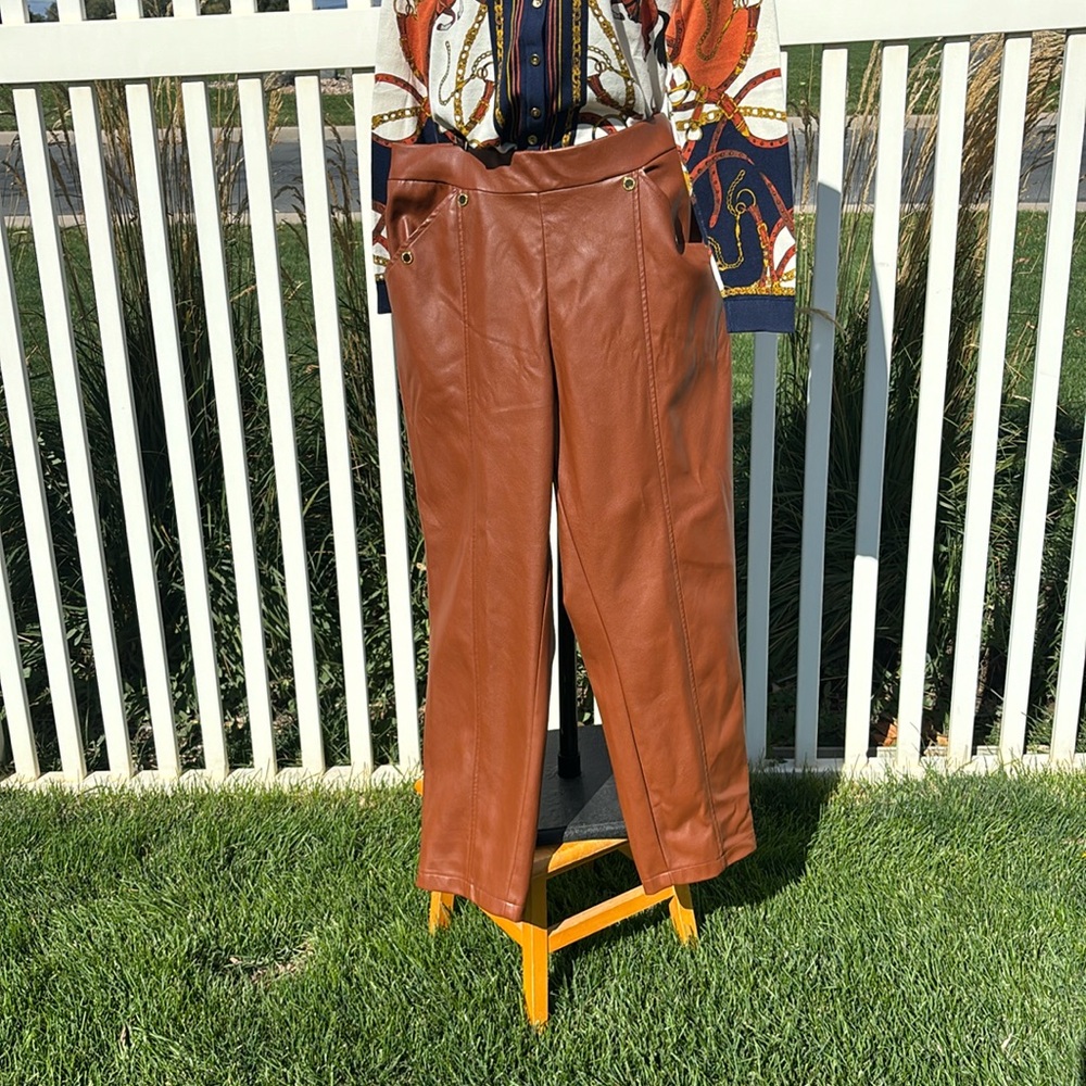 Marc New York Andrew Marc Size XL Faux Leather Look Pants Cognac Brown